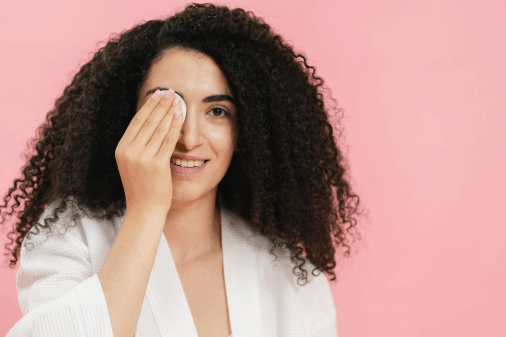 Woman cleaning face