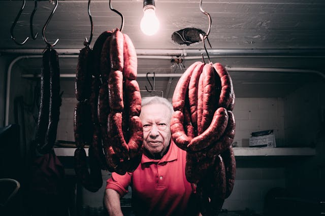 sausages on hooks