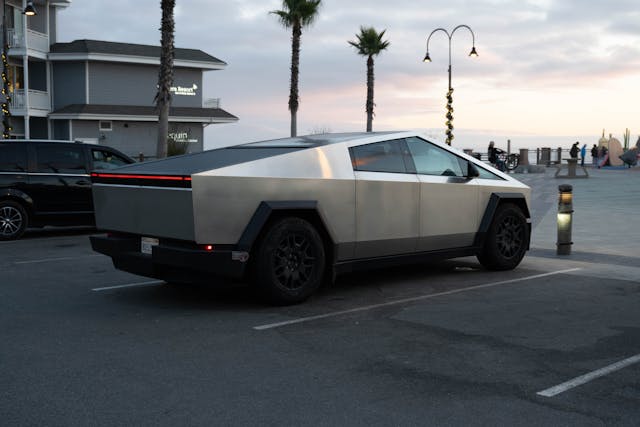 Tesla cybertruck in parking bay