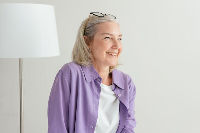 elderly lady in living room