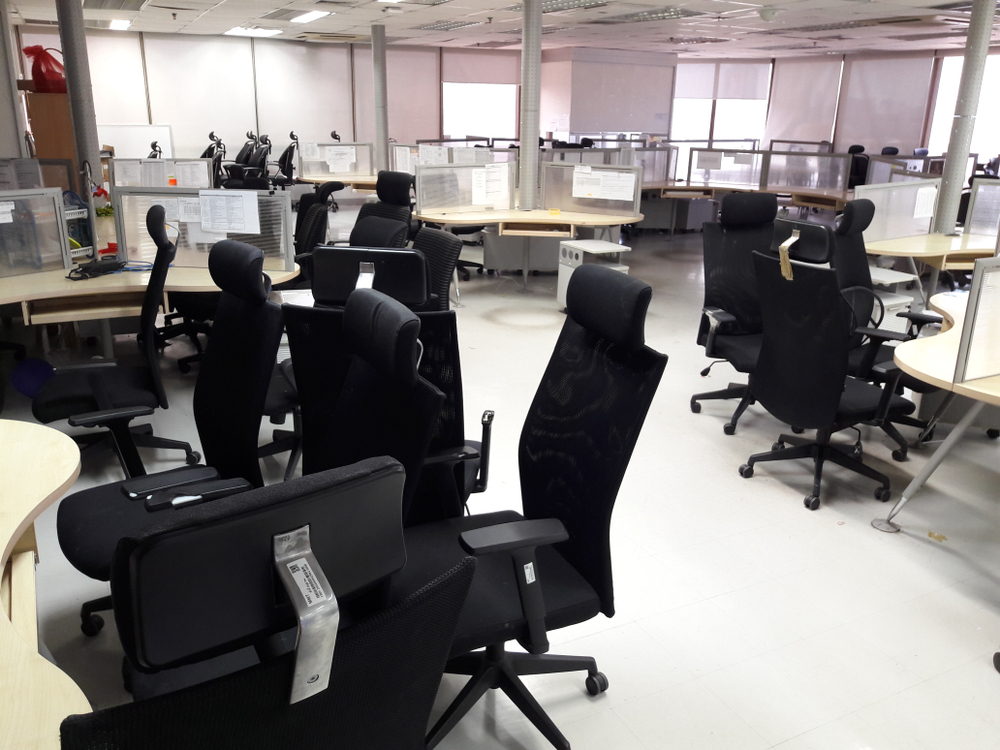 Empty Office Room after work. Nobody in business .