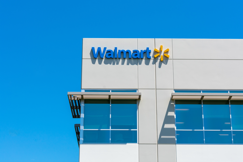 Walmart logo on facade of Walmart Labs office building in Silicon Valley - Sunnyvale, California, USA - June 12, 2019