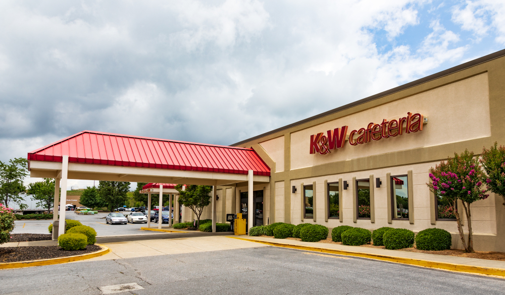 STATESVILLE, NC, USA-JUNE 19, 2019: One of a southern chain of cafeteria-style restaurants. Exterior and parking lot.