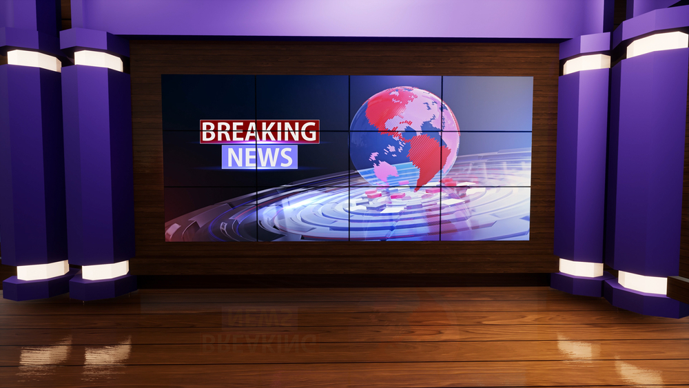 3d virtual news studio, 3d illustration