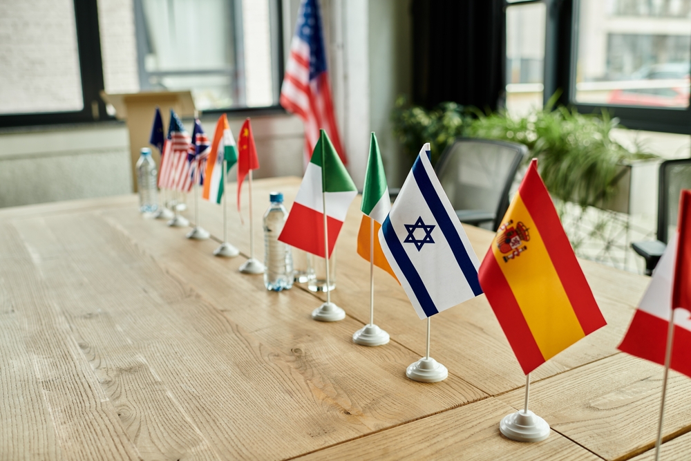 Flags displayed at Model UN conference.