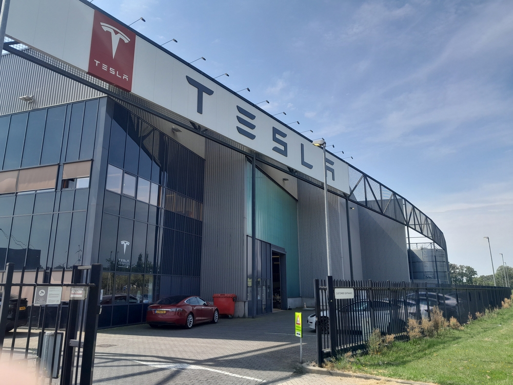 entrance tesla car factory service center at Tilburg the netherlands 14 august 2024