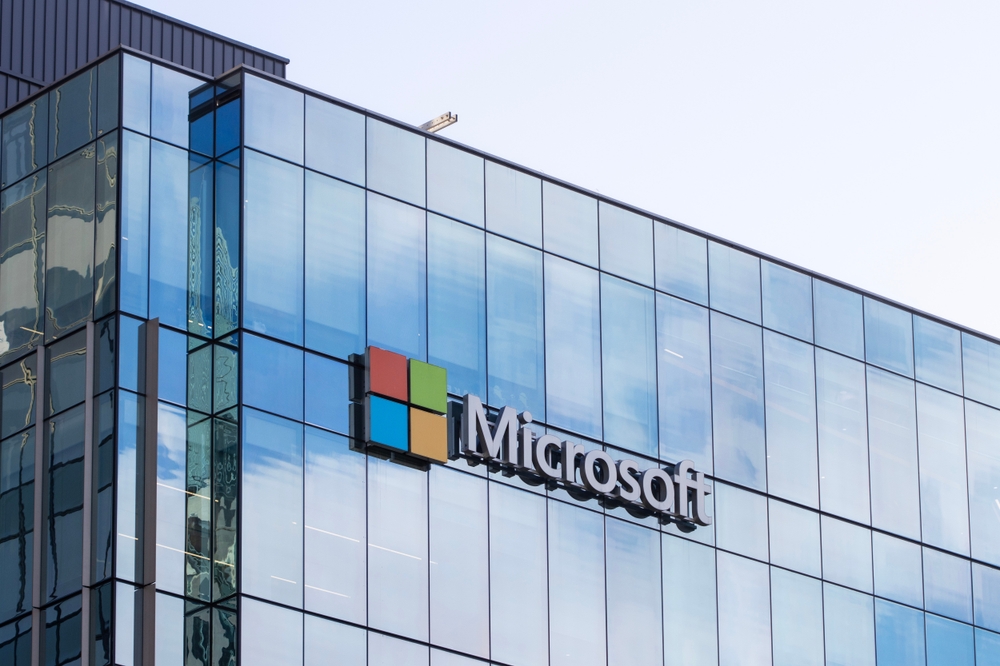 Vancouver, BC, Canada - Dec 22, 2023: Microsoft logo is seen at its Vancouver campus in Canada. Microsoft is an American multinational tech company headquartered in Redmond, Washington.