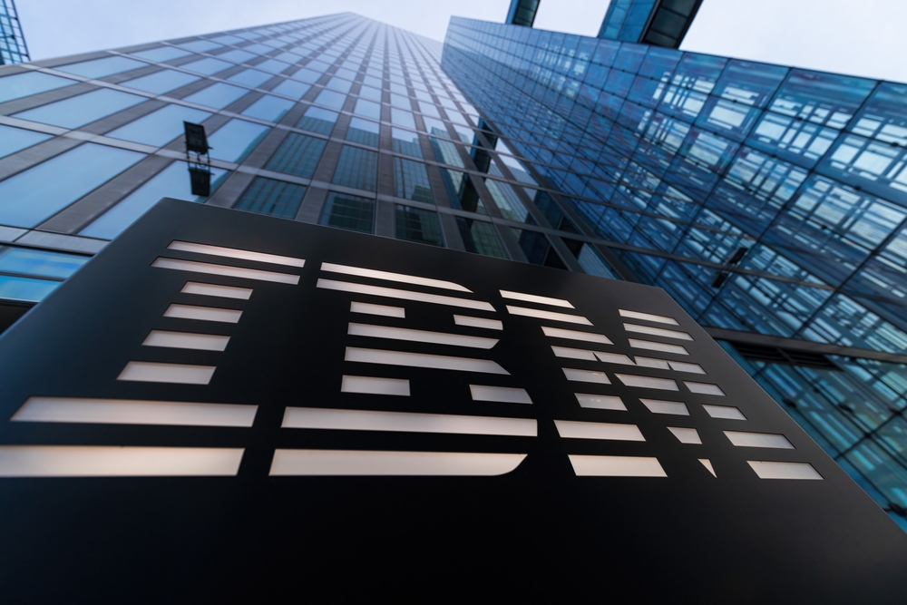 MUNICH, GERMANY - MAY 05, 2025: IBM logo at their European headquartes in Munich, Germany