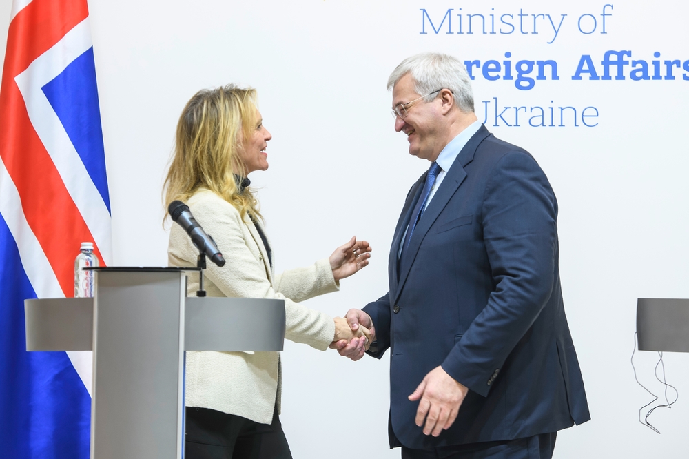 Ukraine's Foreign Minister Andrii Sybiha and Iceland's Foreign Minister Thorgerdur Katrin Gunnarsdottir attend a joint press conference in Kyiv, Ukraine, on January 7, 2025