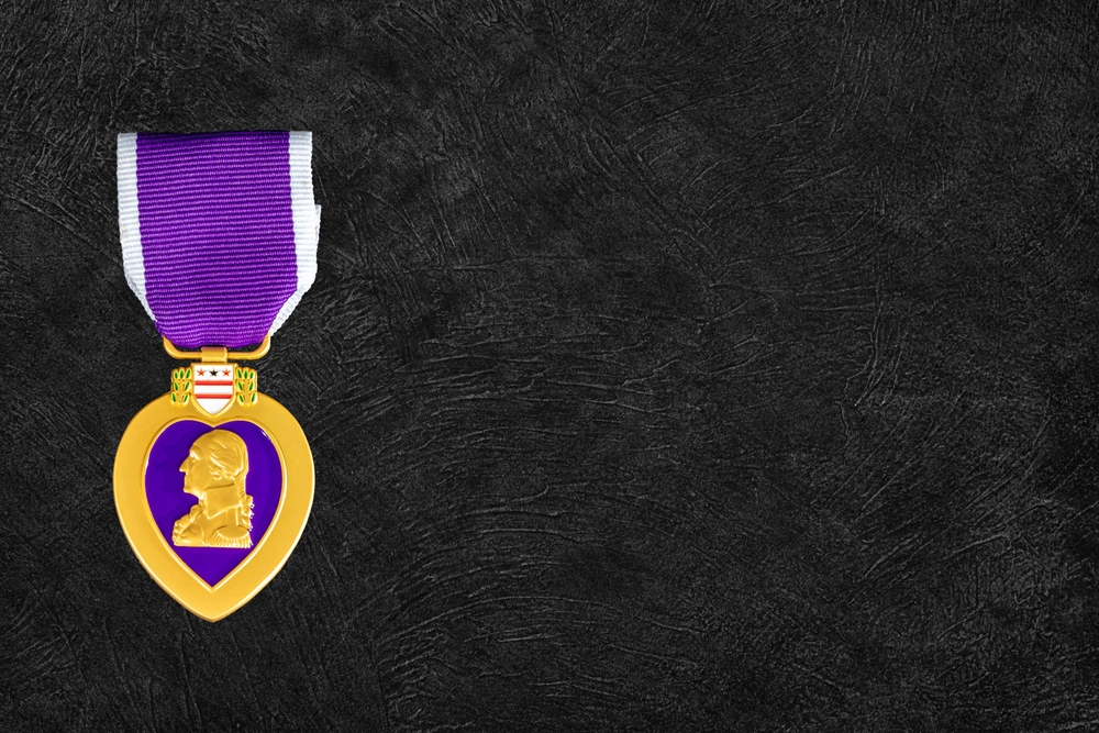 Purple Heart Medal, U.S. Military Decoration on Black Background