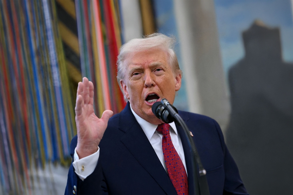 President Donald Trump Speaks During Mexican Border Defense Medal Presentation in the Oval Office of the White House, Washington, DC on December 15, 2025