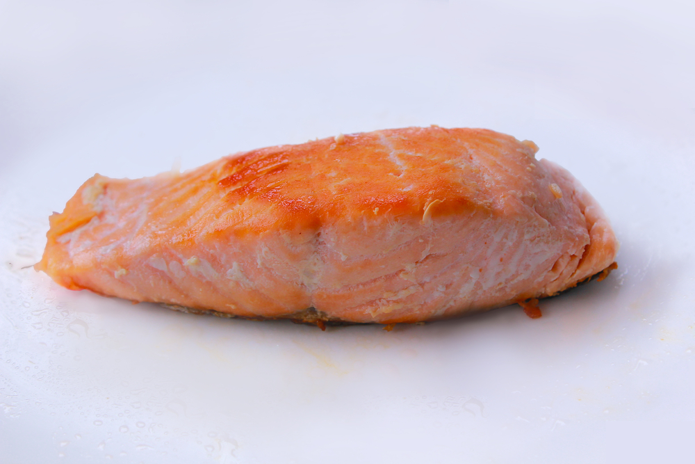 salmon fried on white background