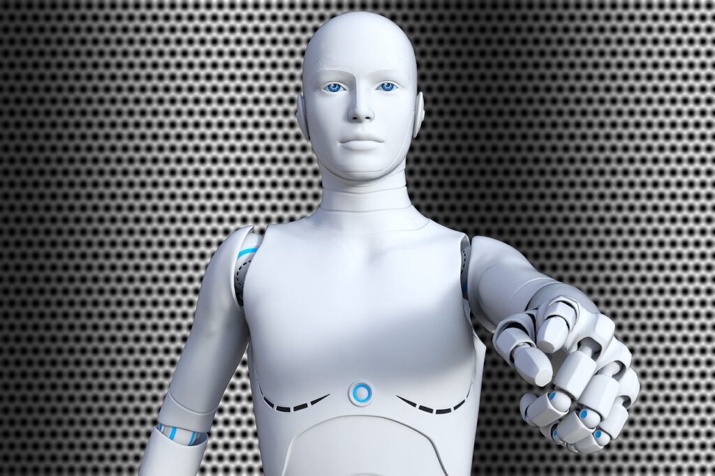 robot pointing at screen