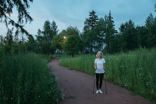Elderly woman taking a walk