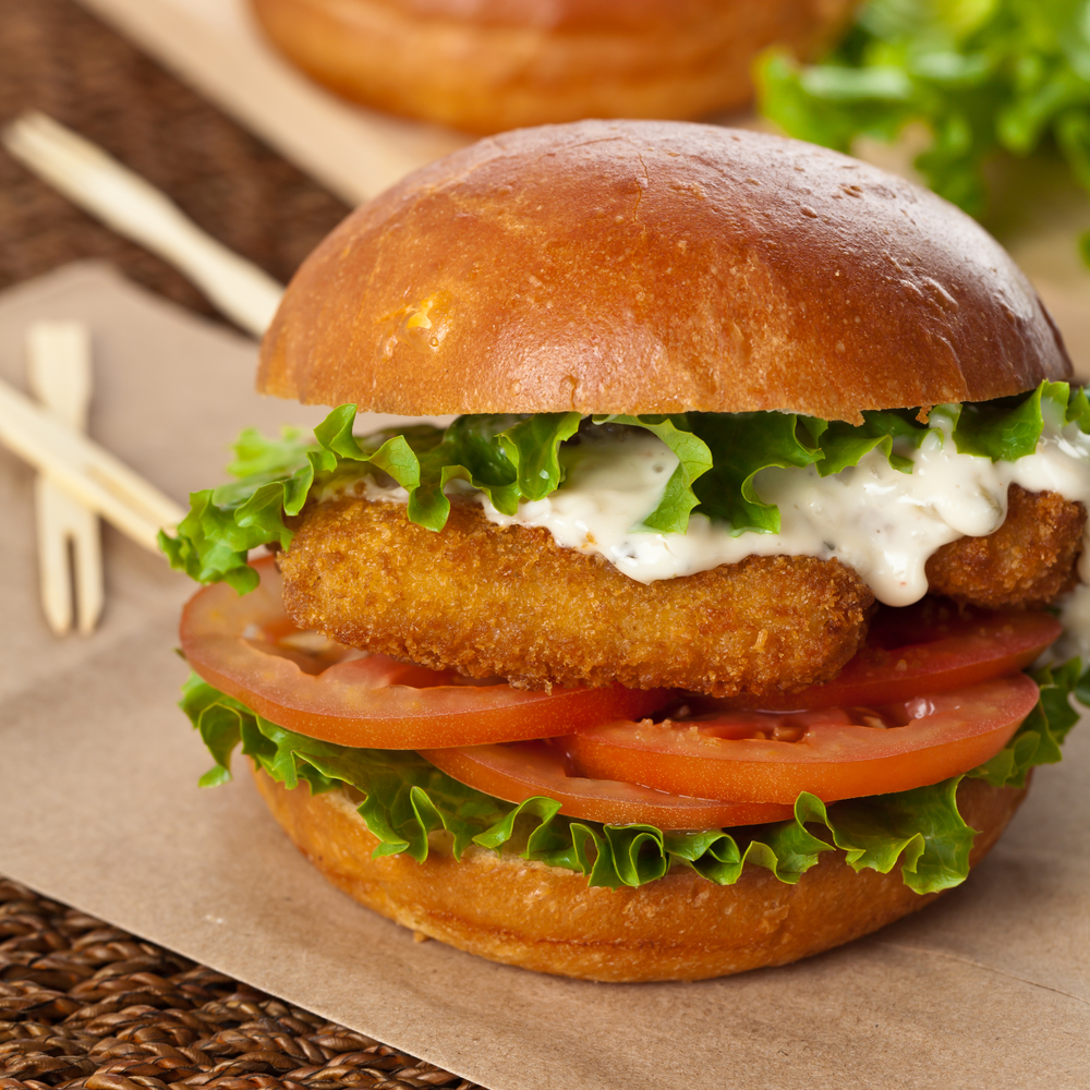 Breaded Fish burger. Selective focus.