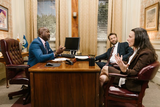 People discussing legal matters