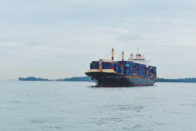 A transport ship in the ocean