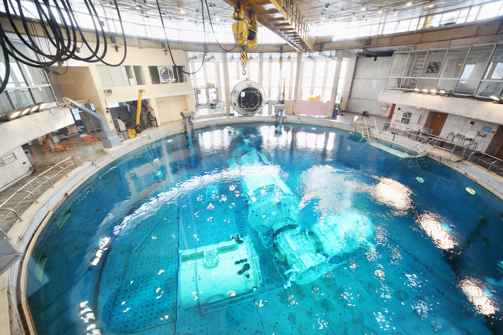 STAR TOWN - FEBRUARY 4: Underwater simulators in round pool in Cosmonaut Training Center on February 4, 2012 in Star town near Moscow, Russia. Center was established on January 11, 1960.