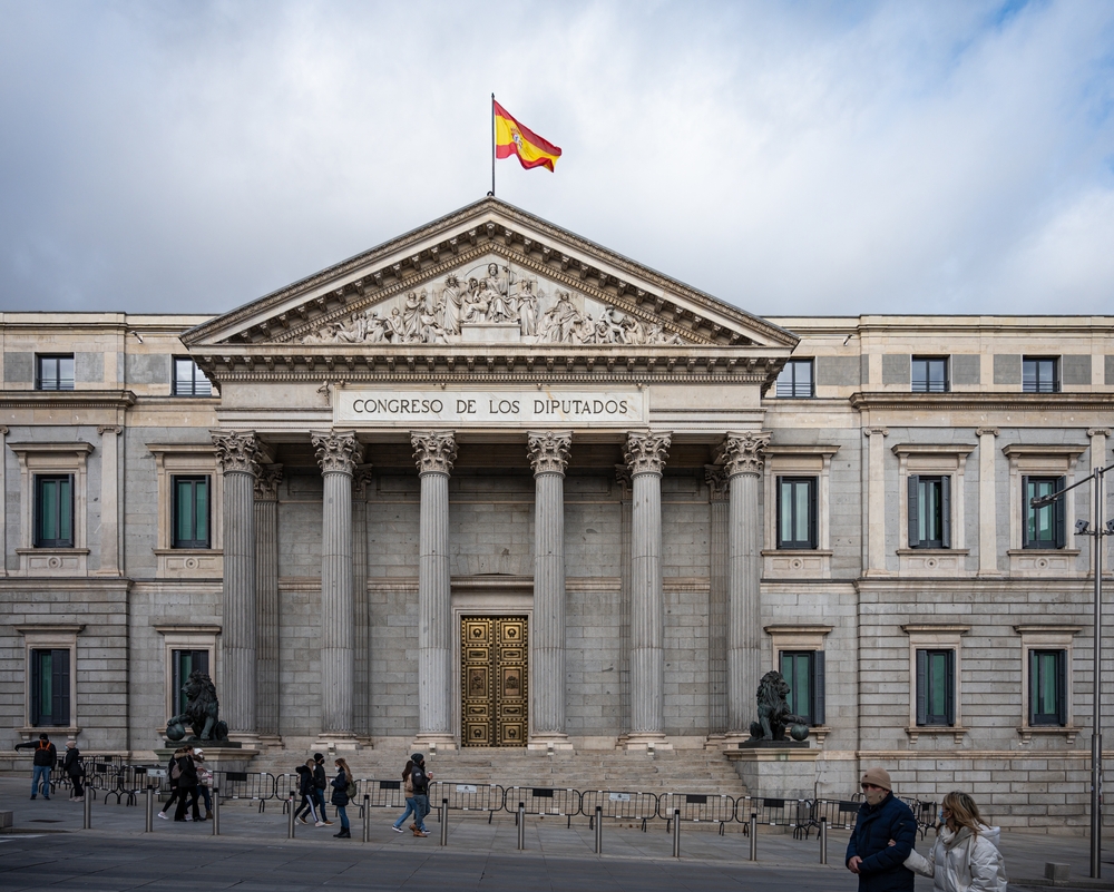 Madrid, Spain; December 20, 2021. Madrid Congress of Deputies building in winter