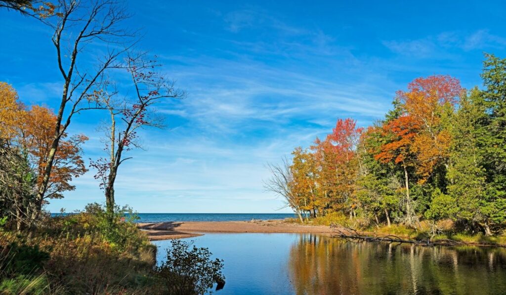 Looking Out to Lake Superior From the Presque Isle River in the Porcupine Mountains of Michigan