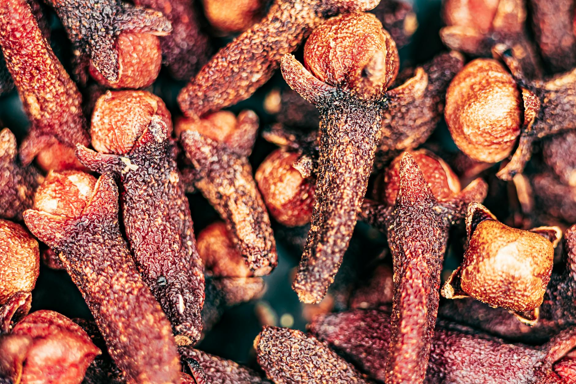 A detailed close-up of dried clove spices showcasing texture and color.