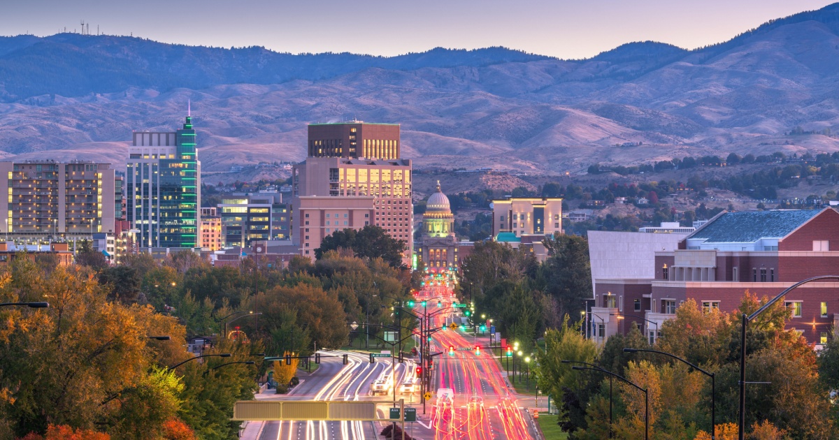 Boise, Idaho, USA downtown cityscape at twilight.