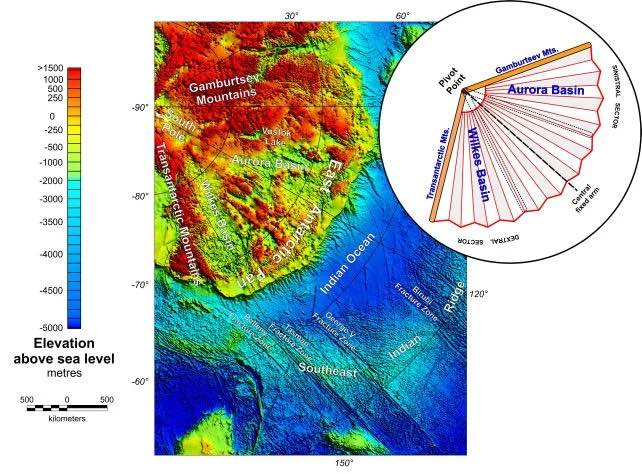 A map showing the elevation of the EAFBP and its fan-like structure