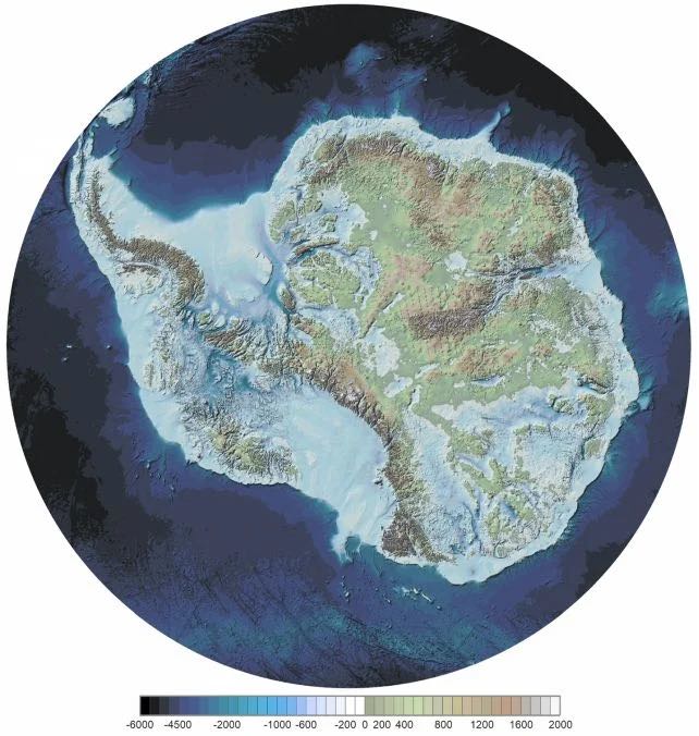 A map of Antarctica exposing the geography below the ice