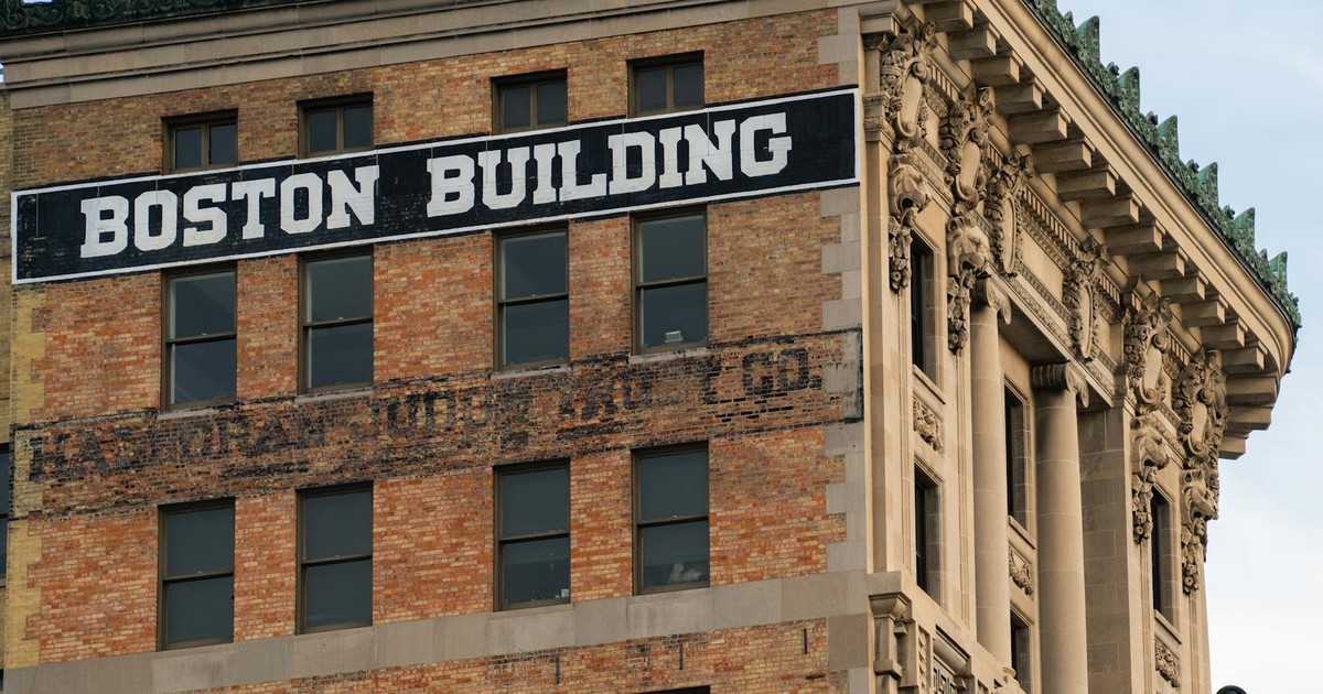 Close-up of the historic Boston Building facade in Salt Lake City, Utah.