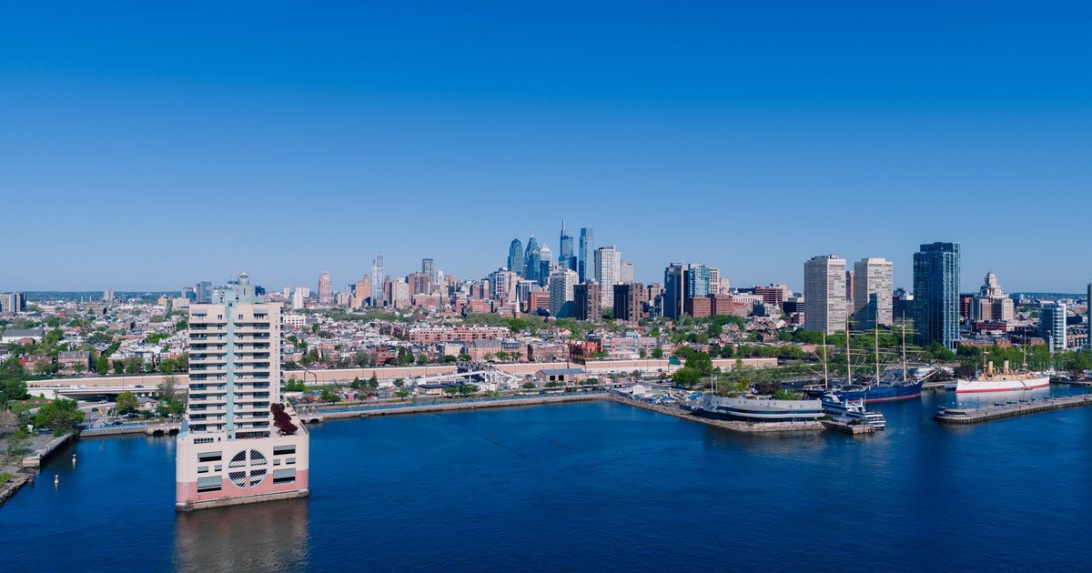 Stunning aerial view of Philadelphia's skyline and waterfront on a clear day.