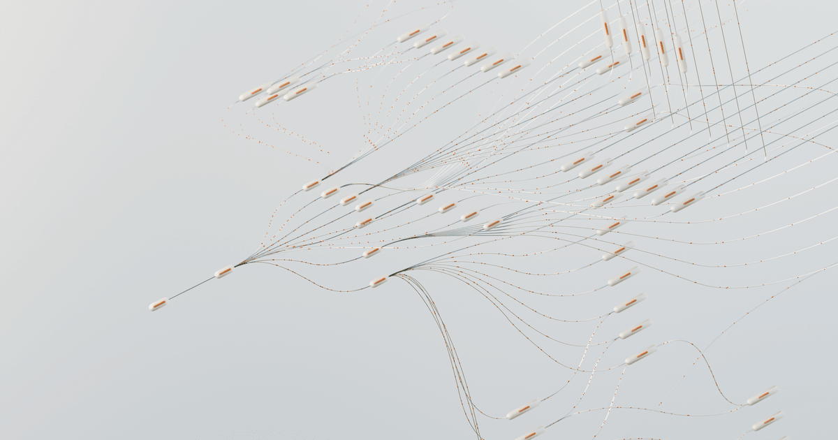 Abstract illustration depicting complex digital neural networks and data flow.