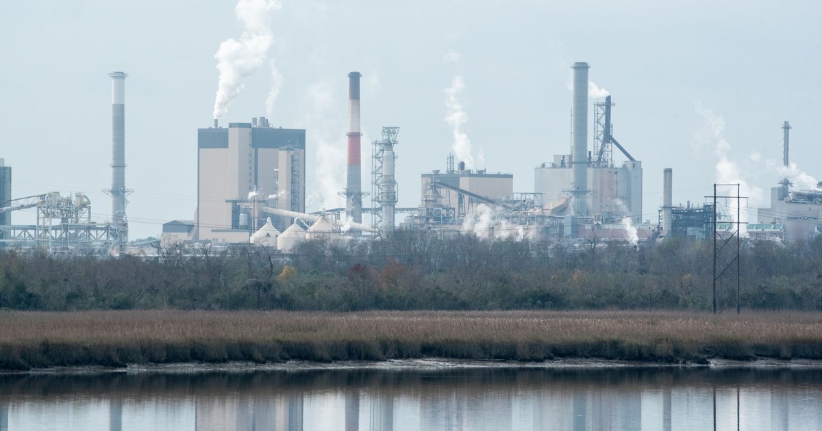 View of an industrial plant with smokestacks emitting smoke, located in Georgia, USA.