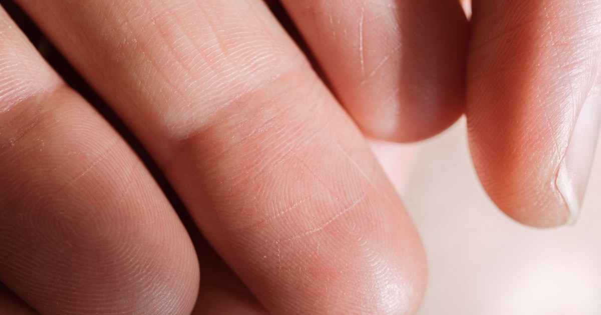 Detailed close-up of human fingers showing skin texture and fingerprints.