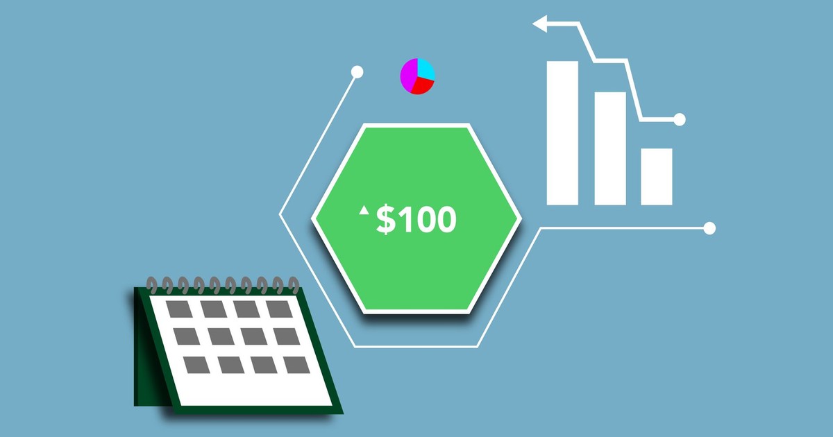 Economic concept shown on illustration with statistic graph and charts around hundred dollars demonstrating growth of currency over time